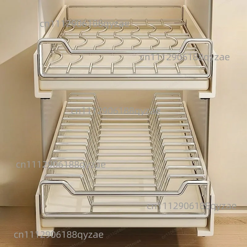 Kitchen dish storage rack No punching pull-out storage basket Household dish storage rack in kitchen cabinet