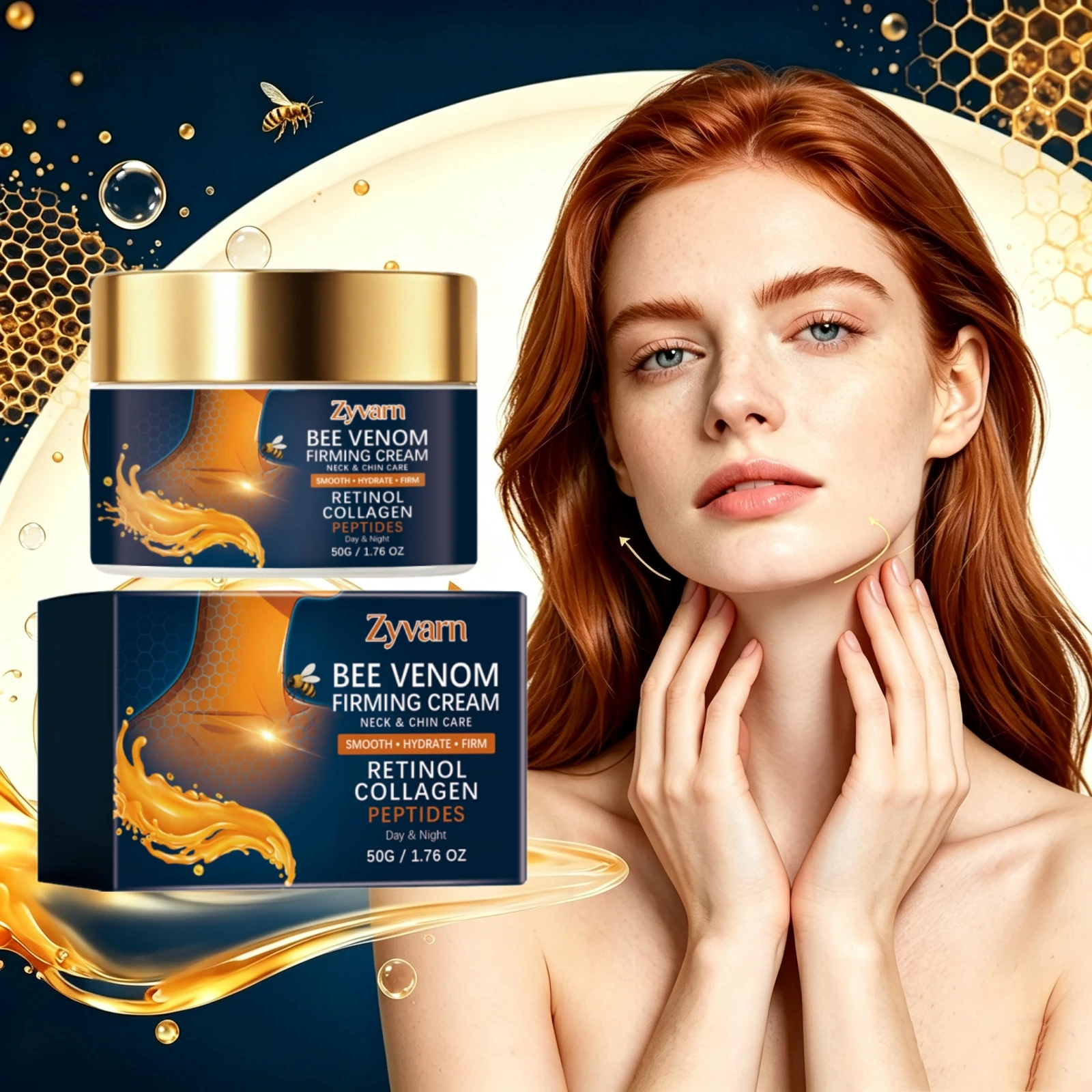 Crema Reafirmante con Veneno de Abeja para Cuello, Mentón y Línea de la Mandíbula, Suavizante de Papada, Cuidado Antienvejecimiento, Retinol, Colágeno, Péptidos, Crema Lifting para Cuello