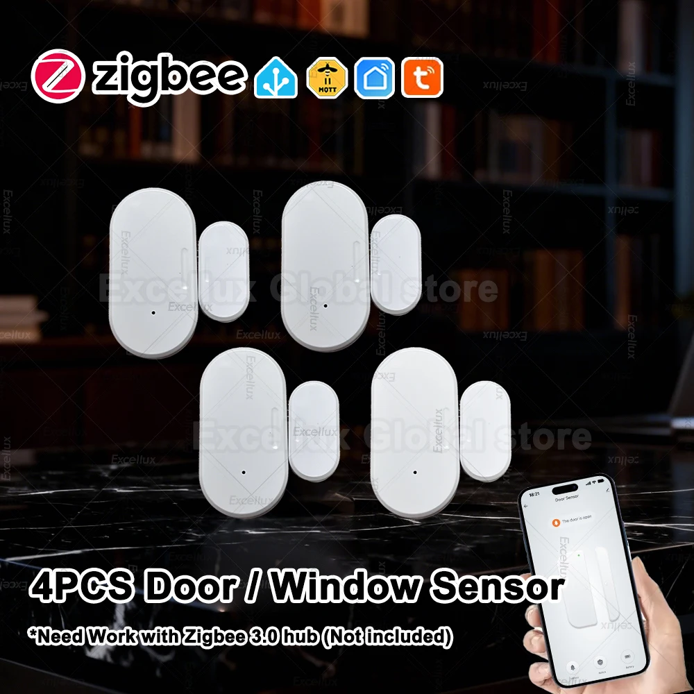 

4Pcs Zigbee Window Door Sensor Smart Home Security Burglar Window Sensor Door Open/Closed Contact Detectors App Remote Monitor