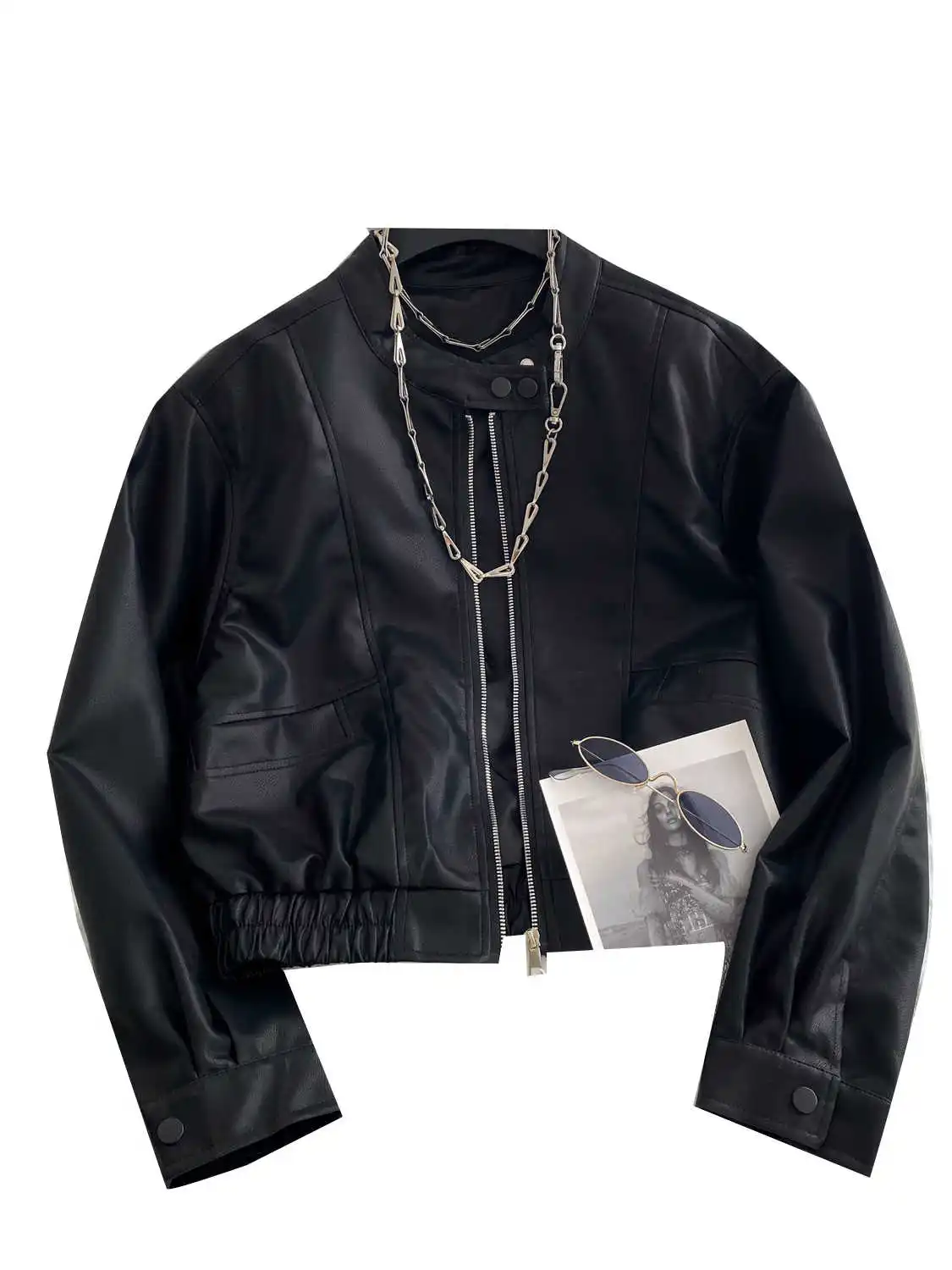 سترة نسائية مقصوصة من الجلد القوطي الأسود معطف عتيق للدراجات النارية موستانج سترة 2000s ملابس خارجية كلاسيكية على طراز BF شتاء 2025