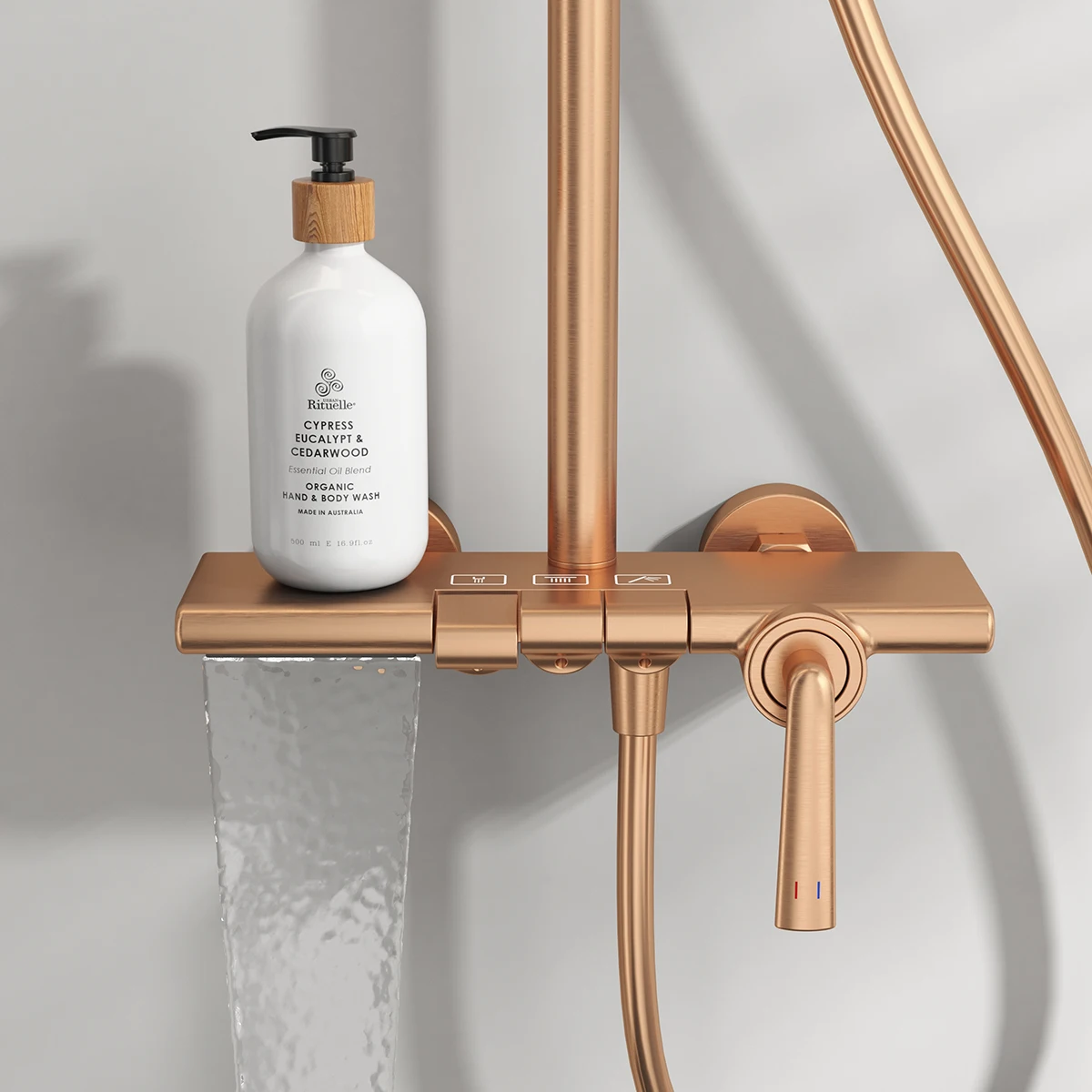 Brushed Rose Gold Piano Bathroom Shower Set Quality Brass Bathroom Mixer Faucets Tap Hot Cold Piano Bathroom Shower System