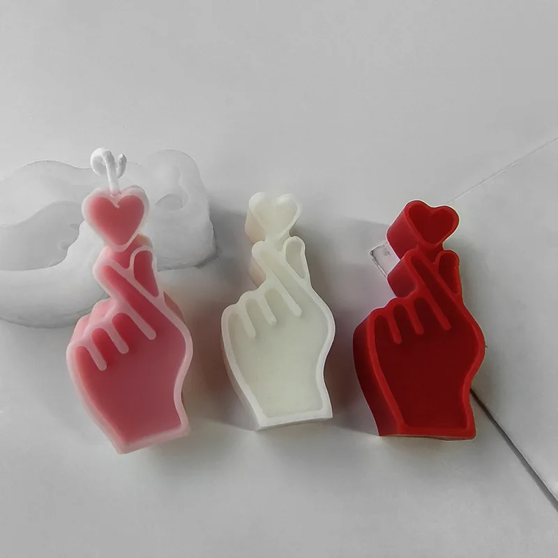 3D Mini Heart Gesture Candle Silicone Mold DIY Candles Maker Chocolate Plaster Candle Cake Confession Decor Party Gifts