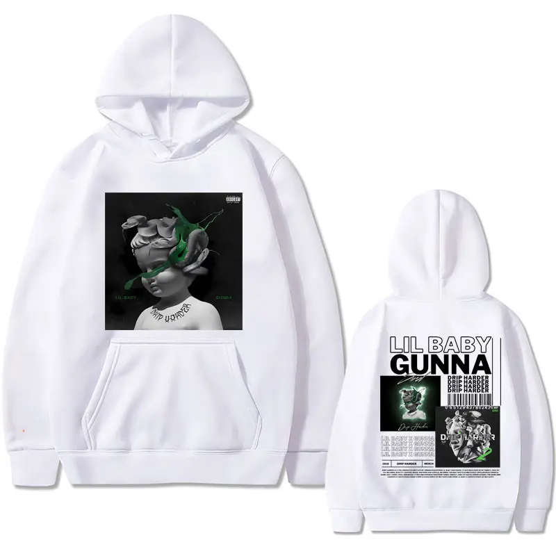 Rapper Lil Baby Gunna Drip Harder Music Album Graphics Hoodie Male Hip Hop Oversized Sweatshirt Streetwear Men's Vintage Hoodies