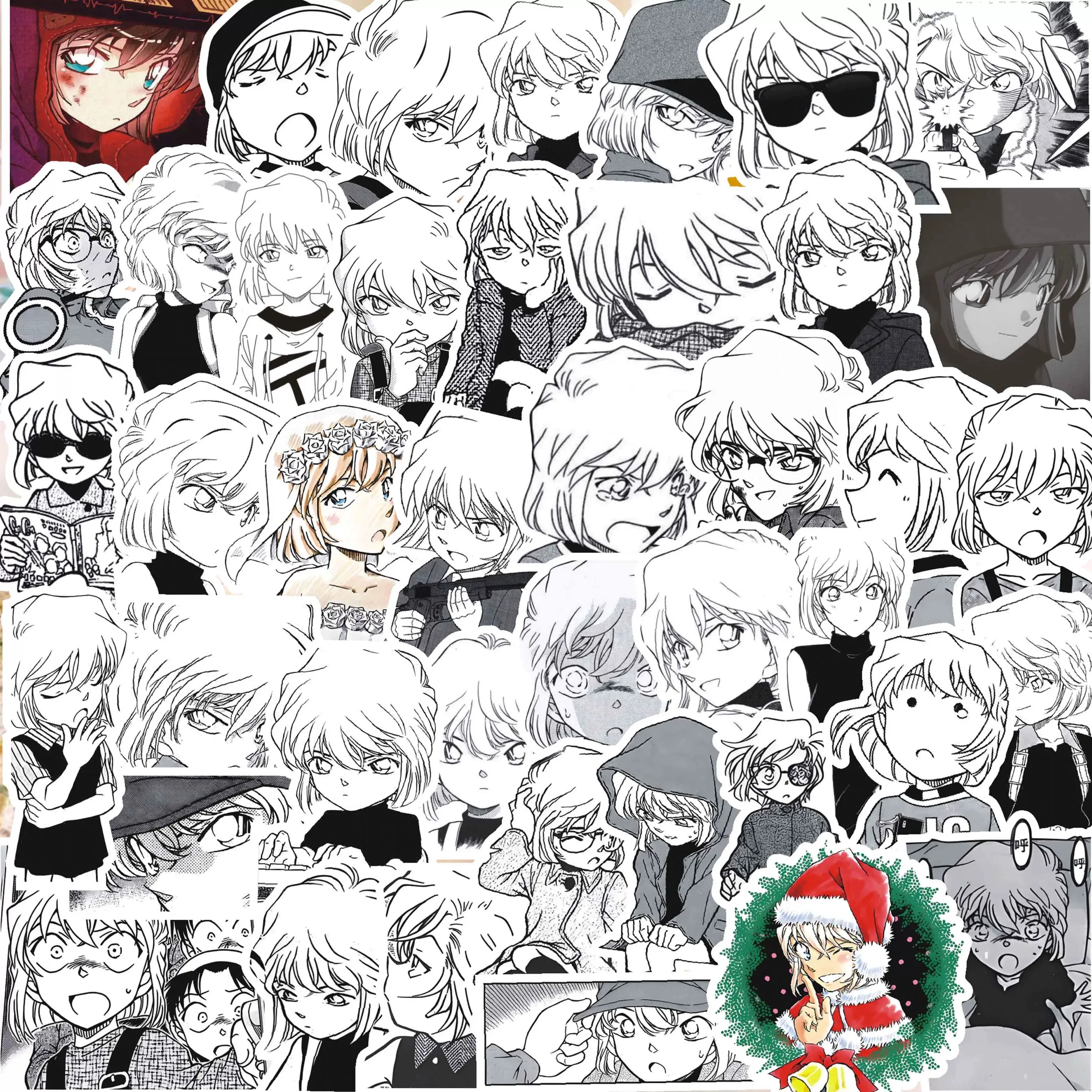 70Pcs Black and White Anime Detective Conan Guanmao Peripheral Cut-Cut Book Stickers Decorative Mobile Phone Case Water Cup Skateboard Graffiti Decals