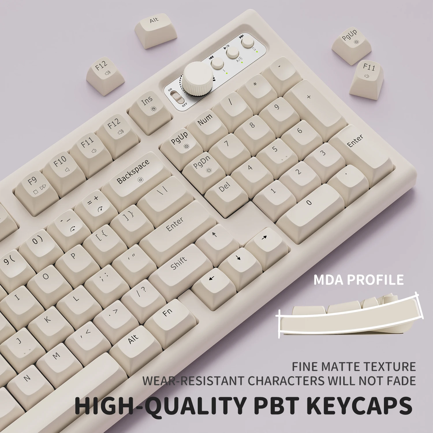 EWEADN V97 Teclado cremoso fofo, teclado para jogos Bluetooth/2,4 GHz sem fio com retroiluminação RGB, recarregável, silencioso, para PC Gamer