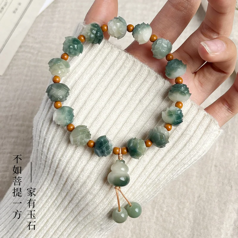 Selling at a loss Carved Bodhi Root   Peach Wood Pod Handheld Buddhist Beads  -by-Step Lotus Bracelet W