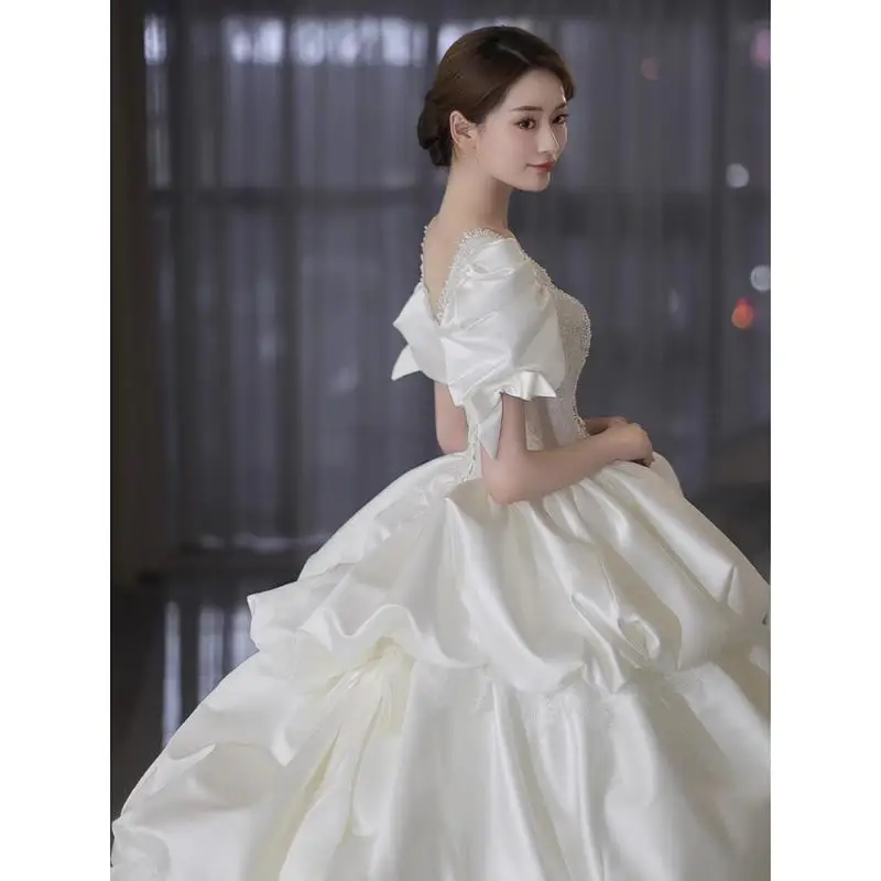 Robe de Mariée en Satin Français observateur, Fil Principal de la Mariée, Style RapIndustry, Luxe, Femme Enceinte, Grande Taille, Petite Traîne Personnalisée