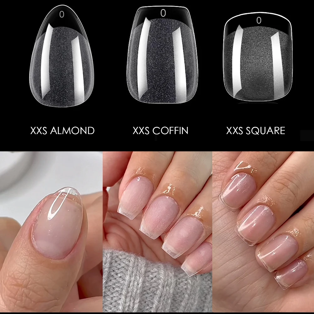 240pcs XXS Extra Short Almond Coffin Nail Tips Half Matte Pre-filed Soft Gel Full Cover Fake Nail for Small Average Nail Beds