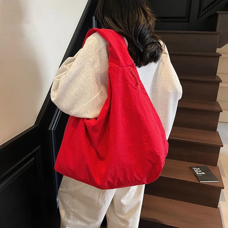 Bolsa de ombro simples feminina multi-bolso bolsa tote de viagem grande capacidade náilon axilas saco versátil bolsa de compras tote