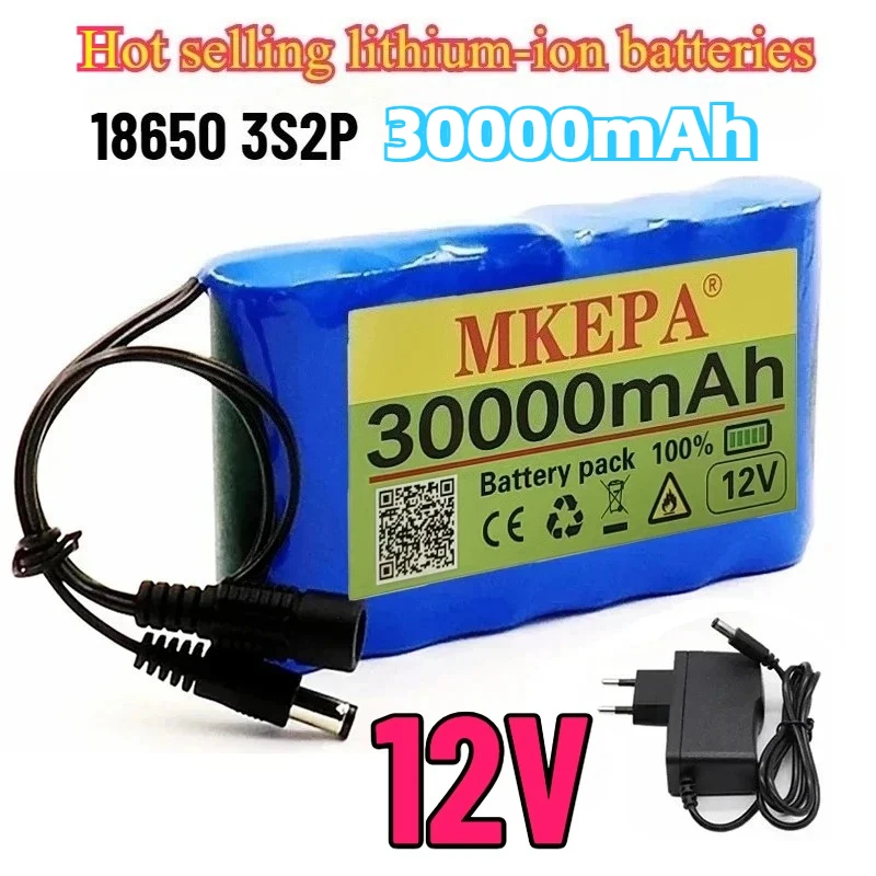 

Portable large capacity lithium-ion battery BMS 3S2P 30000mAh 12V 18650 battery monitoring, audio, LED lights+charger