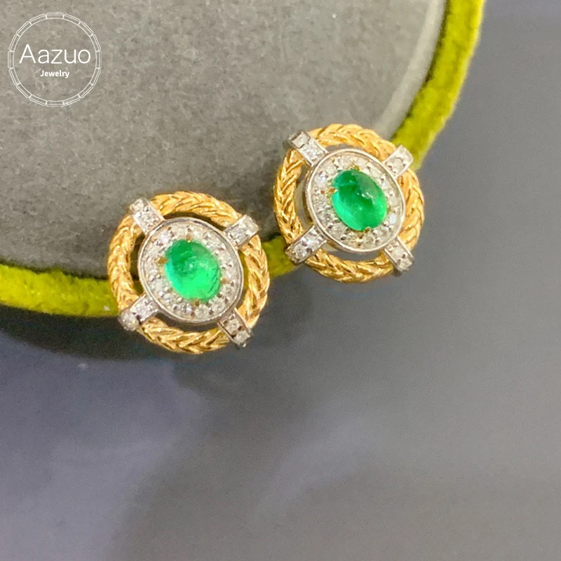 

Aazuo Real Jewelry 18K Yellow Gold Natural Emerald Real Diamonds Fairy Stud Earrings gifted for Women Engagement Wedding Party