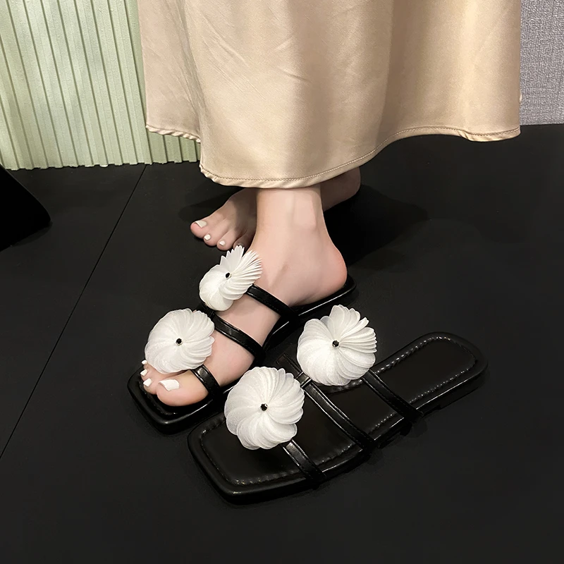 الوجه يتخبط المرأة الصيف جديد زهرة المرأة الصنادل أحذية مسطحة القاع موضة زهرة أحذية الشاطئ شقة مثير النعال Chanclas #2