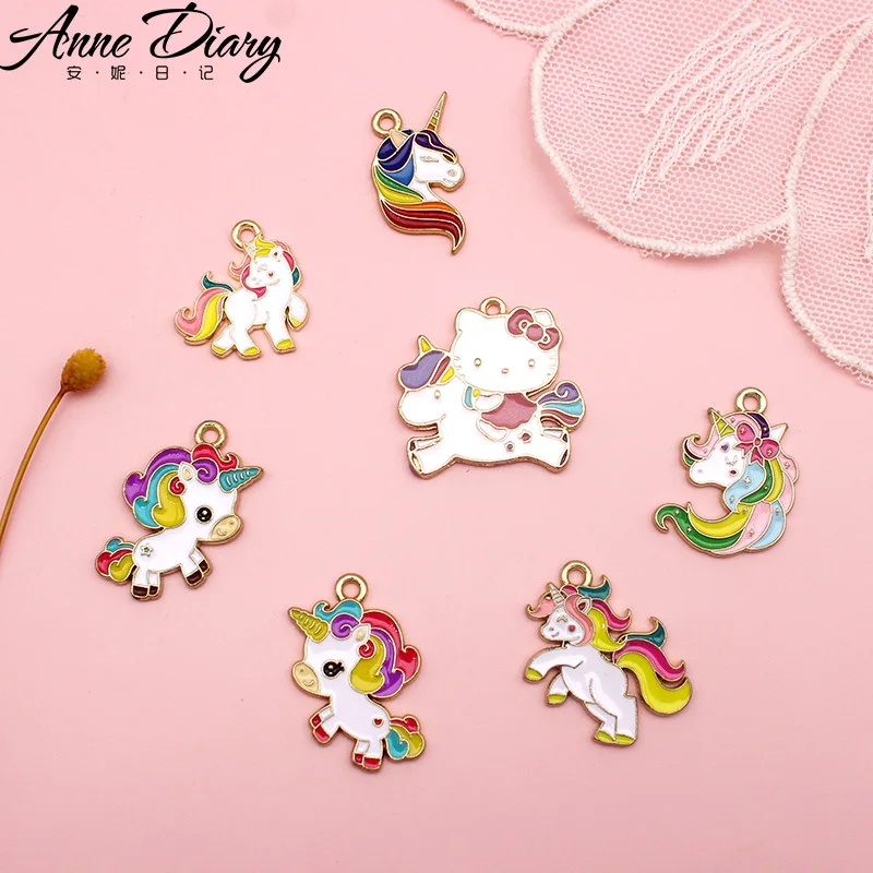 20 Pcs/lot Fashion Cute Rainbow Unicorn Pendant Making Accessories Charms For Women, Earrings/Necklace Handmade DIY Jewelry