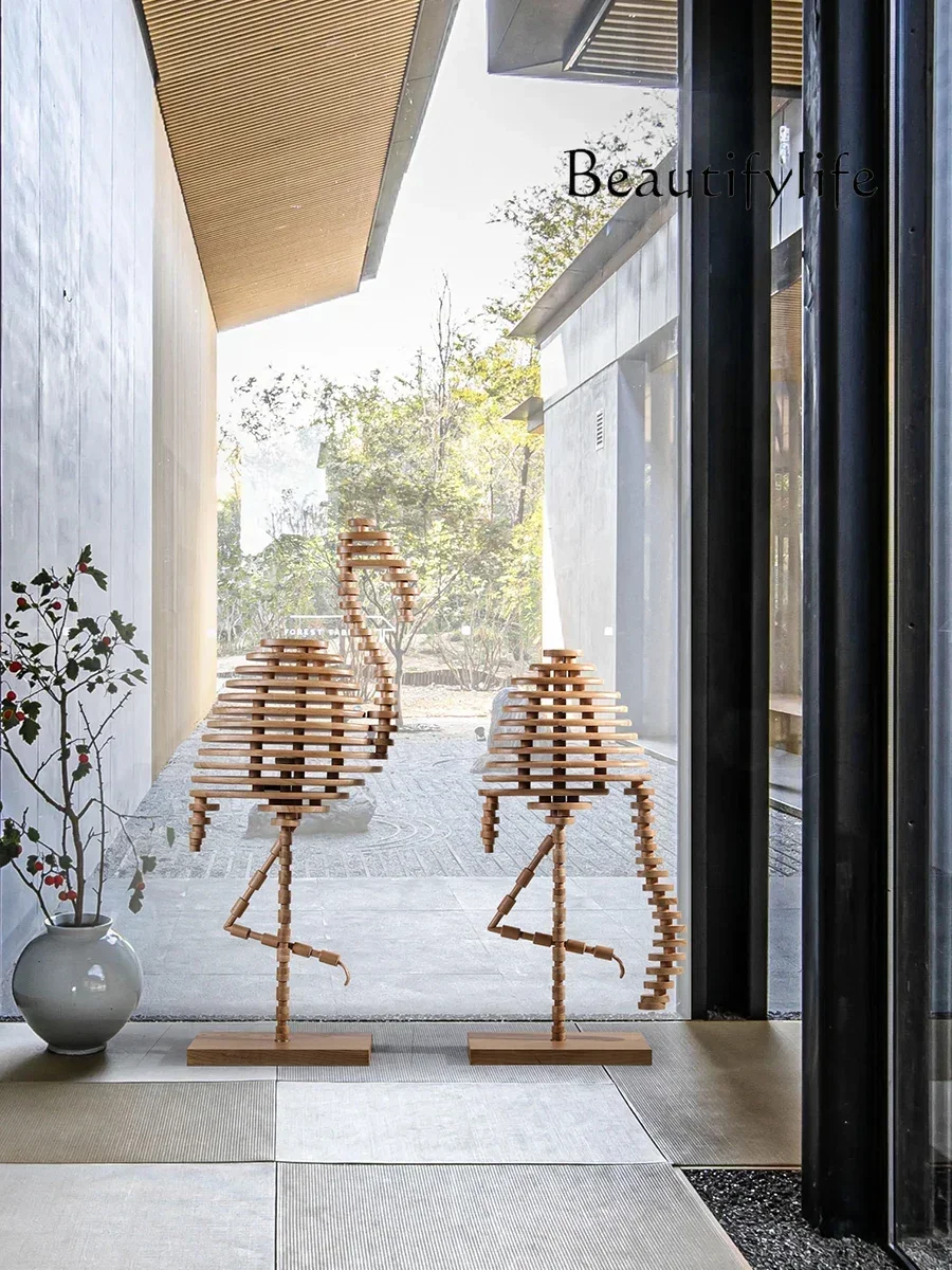 S Y Creative wood abstract ornament floor-to-ceiling landscape sculpture artwork hotel window decoration