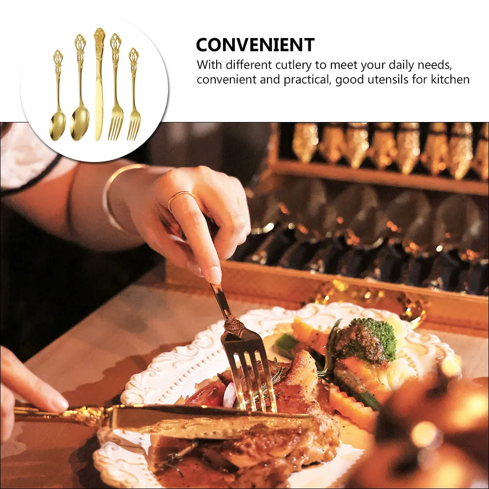 

1 set Golden Stainless Steel Fork Knife Spoon Set Kitchen Utensil Steak Tableware Western Cutlery Dinnerware Tools Metal