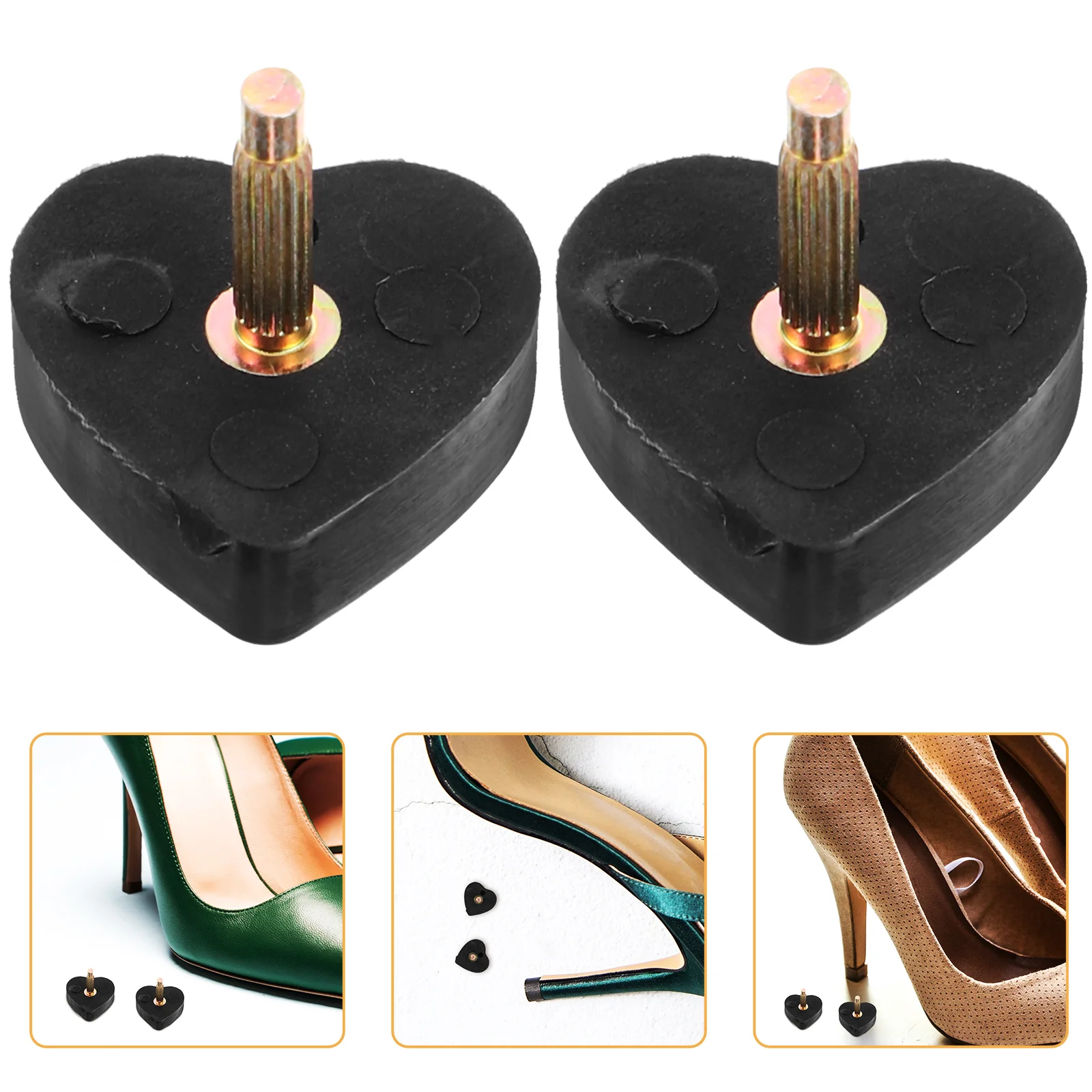 2 Pairs Heart Shaped High Heel Pads Caps Cat Tips Pin Replacement for Shoe Repair Black