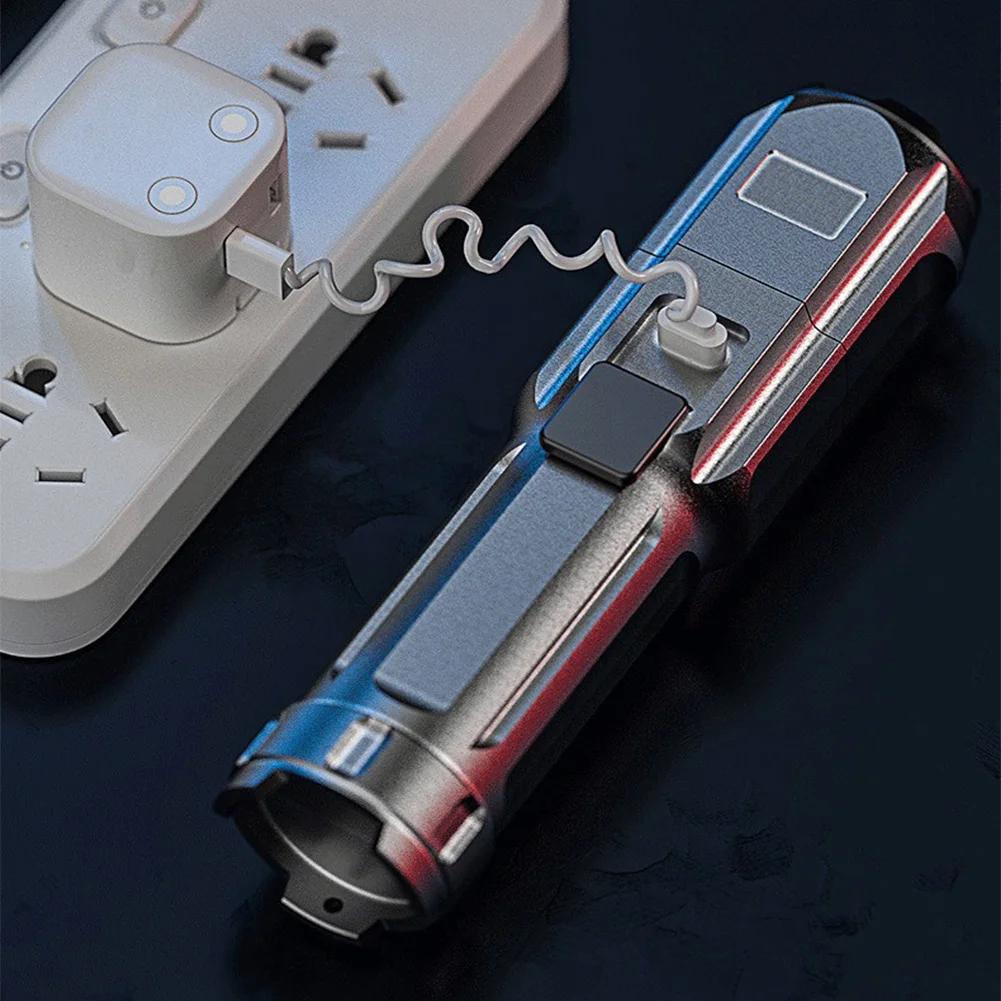 Potente torcia a LED torcia antiscivolo ad alta potenza ricarica USB torcia da campeggio all'aperto Display di alimentazione per uso in campeggio all'aperto