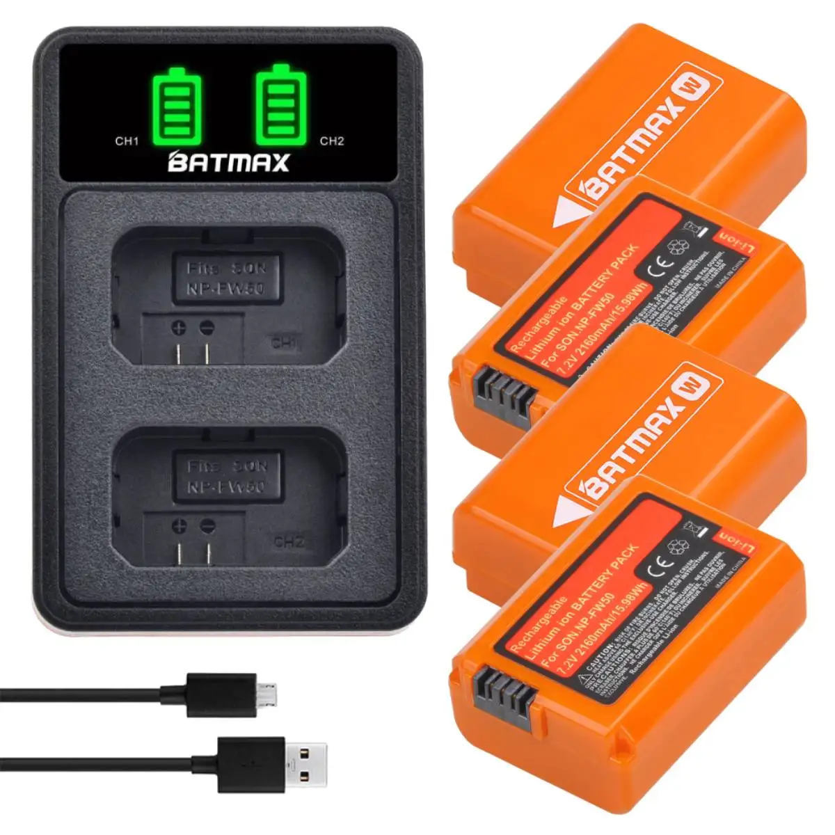 Batmax 2160mAh NP-FW50 NPFW50 Battery +NEW LED Dual Charger for Sony ZVE10 a6500 a6300 a6000 a5000 a3000 NEX-3 a7R a7S NEX-7