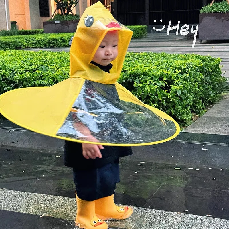 Duck-Shaped Umbrella Hat - Open/Close, Foldable Raincoat-like Poncho with Umbrella, Cute Yellow Duck Design for Fishing, Camping view 5