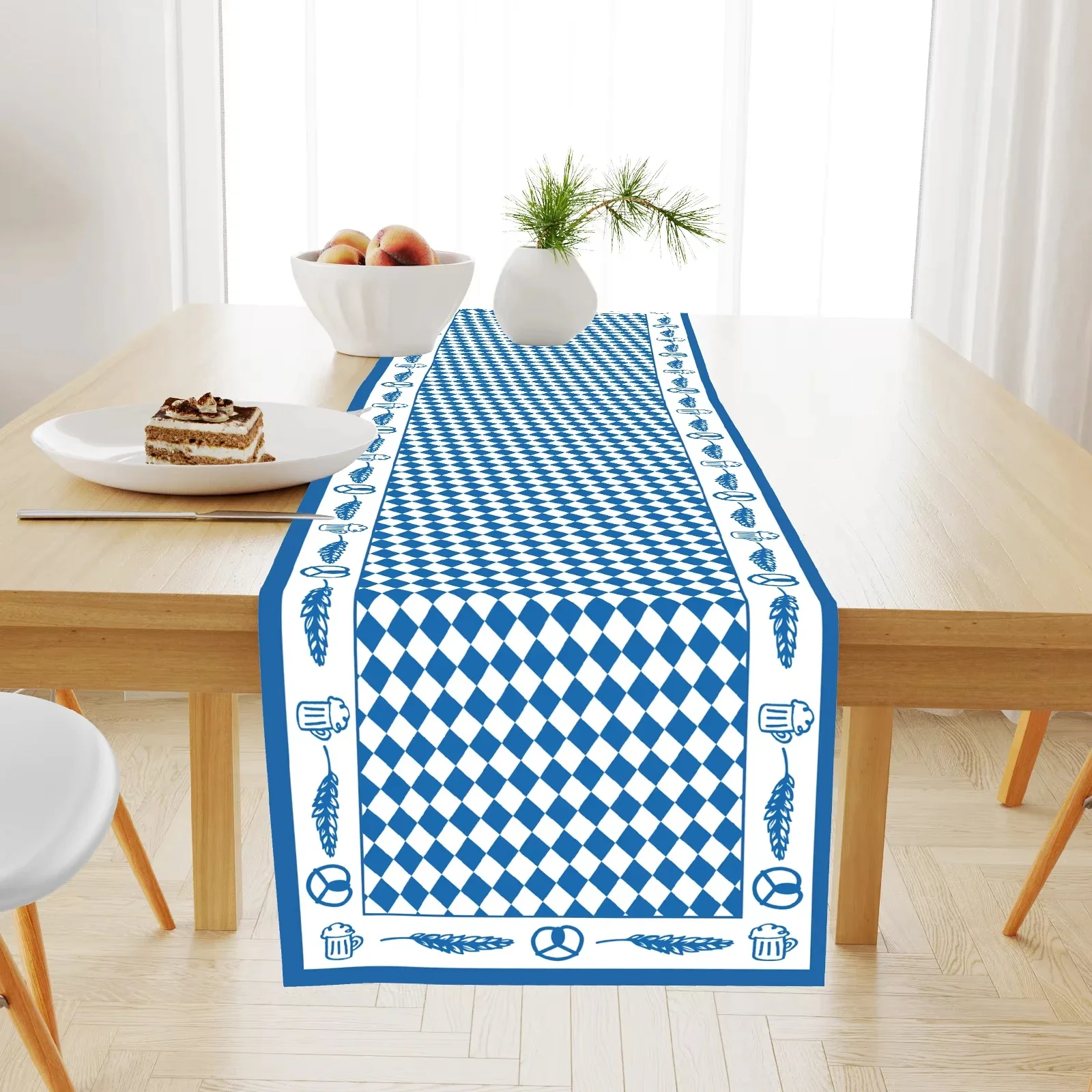 Bavarian Oktoberfest blue white checkered tablecloth, dining table decoration, dining tables, German holiday parties home decor