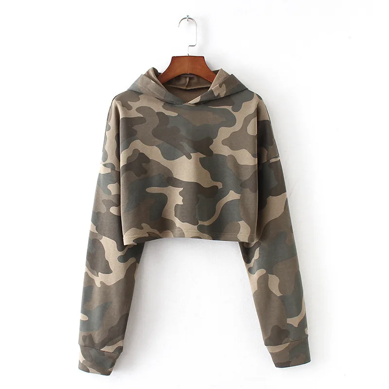 ‌2025 Women's Camo Hoodie - Short Crop Pullover, Oversized Streetwear Jacket for Spring Autumn, Y2K Aesthetic Gym Casual
