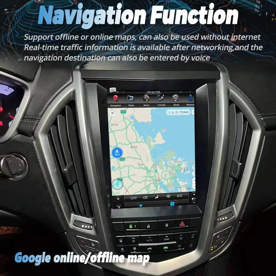 لكاديلاك SRX 2009-2012 أندرويد 15 شاشة تعمل باللمس Carplay راديو السيارة السيارات ستيريو الوسائط المتعددة مشغل فيديو نظام تحديد المواقع والملاحة رئيس وحدة