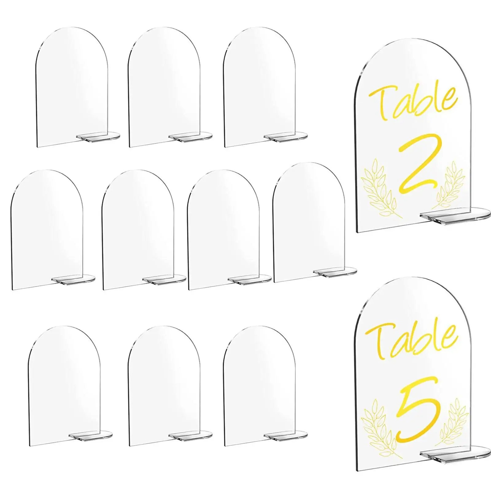 10 Pieces Acrylic Place Cards with Stand Sublimation DIY Seating Chart Card Blank Table Numbers Arched Signs for Party Wedding