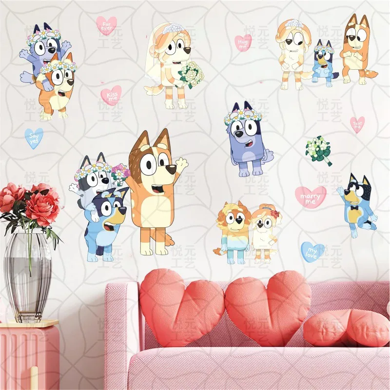

New Cute Cartoon Bluey PVC Stickers Room Decoration 3D Wall Stickers Christmas Wedding Season Home Decoration Stickers Gifts