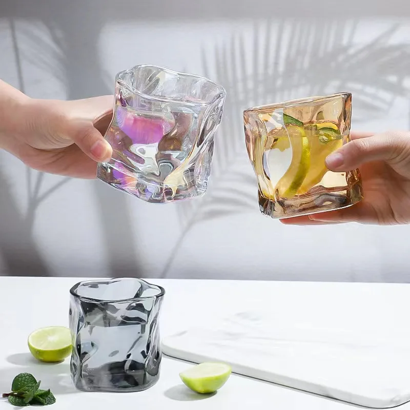 New Creative Irregular Twisted Glass Cups Ins Style Pleated Whiskey Glass Beer Glass Red Wine Glasses Party Bar Wine Tumblers