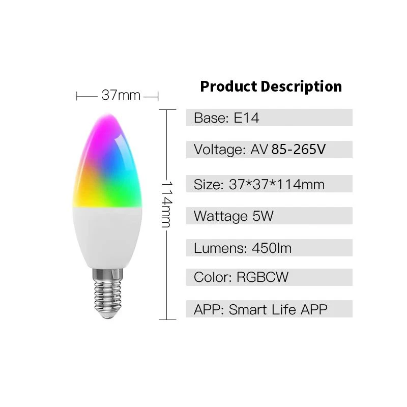 Led Bulb Candle Smart Lamp E14 TUYA Bluetooth Dimmable RGB Light 220V APP Group Control Smart Life For Home Room Decoration