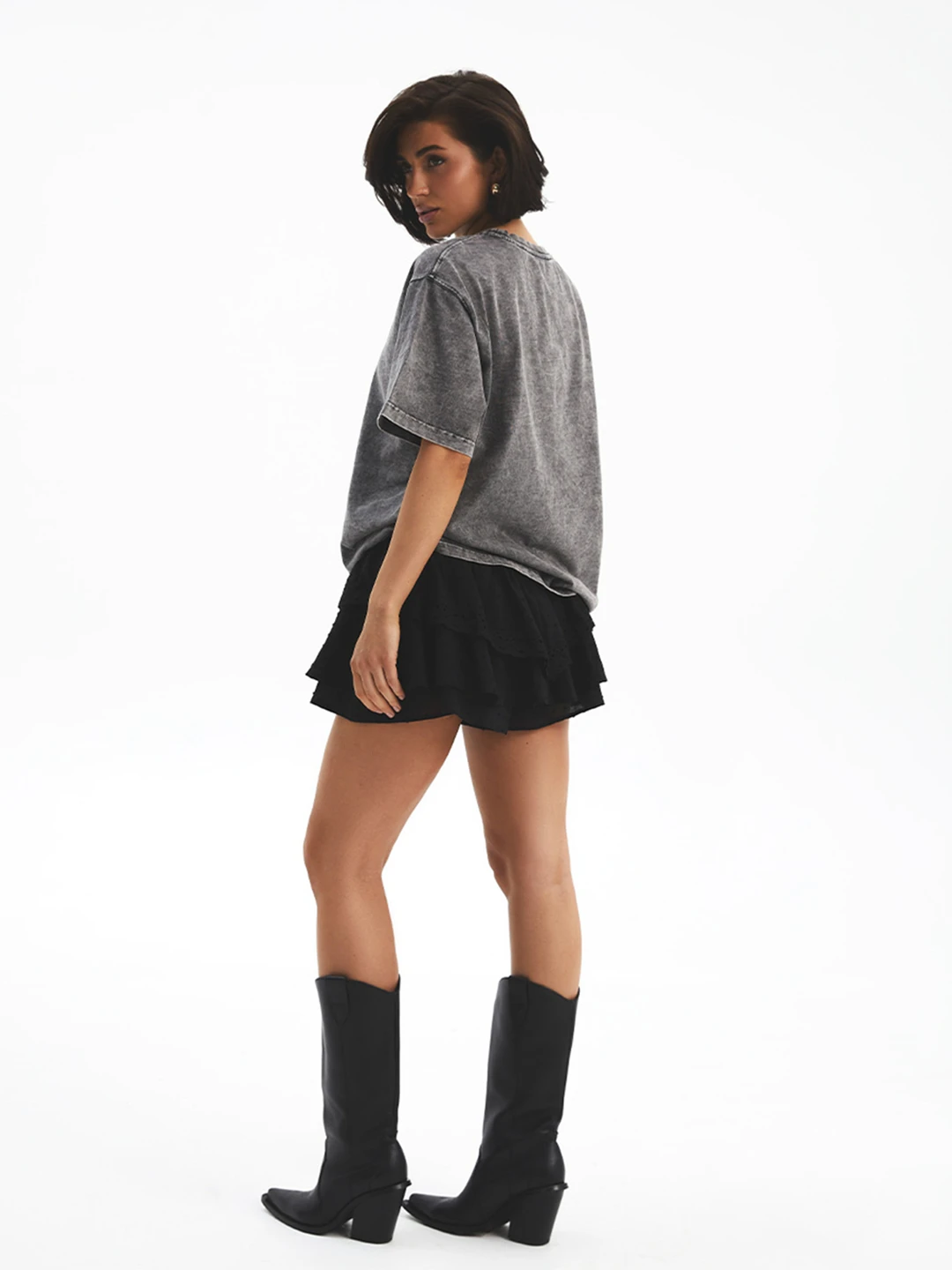 Dark Gray Unisex T-Shirt Standard Oversized Shirt Water Washing Process Largesized Women's T-Shirt Casual Drop Sleeve Cotton Tee