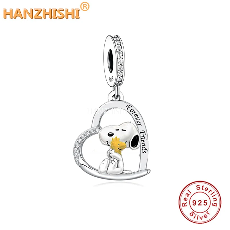 Dog Forever Friends Dangle Beads 925 Sterling Silver Heart Charms Fit All Major Brands of Bracelets Necklaces Jewelry Berloque