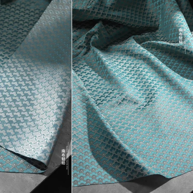 

Green Glossy Jacquard Fabric for New Chinese Style Outerwear Bags Designed Fashion Apparel Designer Diy Sewing By The Yard
