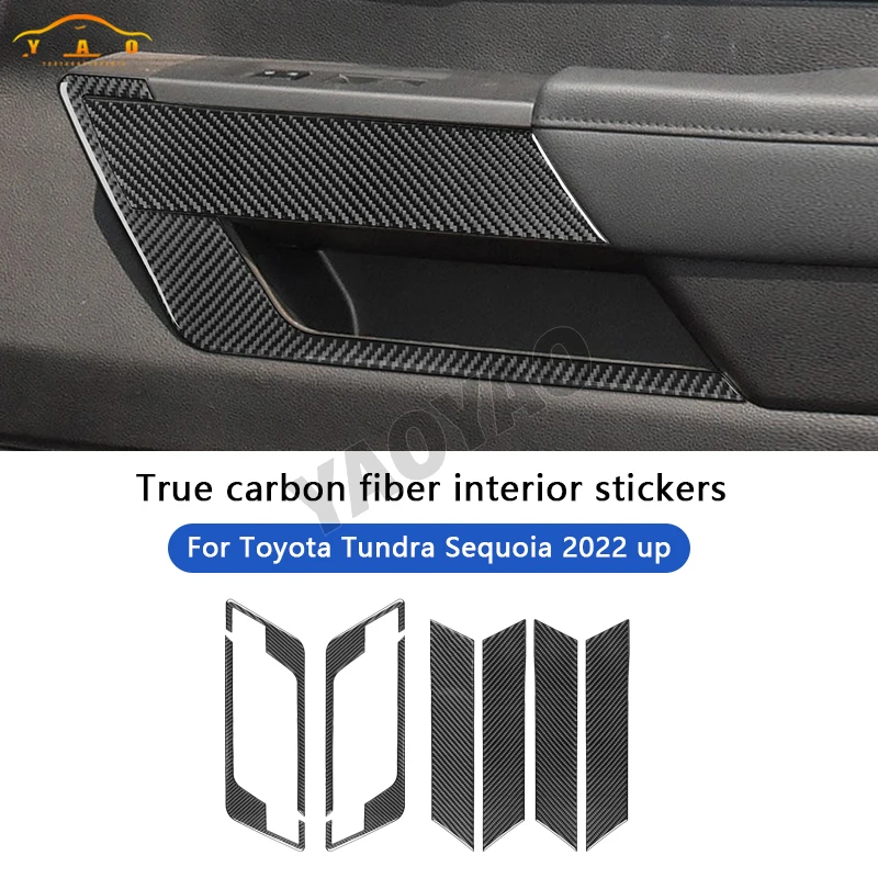 

LHD Carbon Fiber Silver Door Panel Strip Door Armrest Cover Sticker For Toyota Tundra/Sequoia 2022-2024 Car Interior Accessories