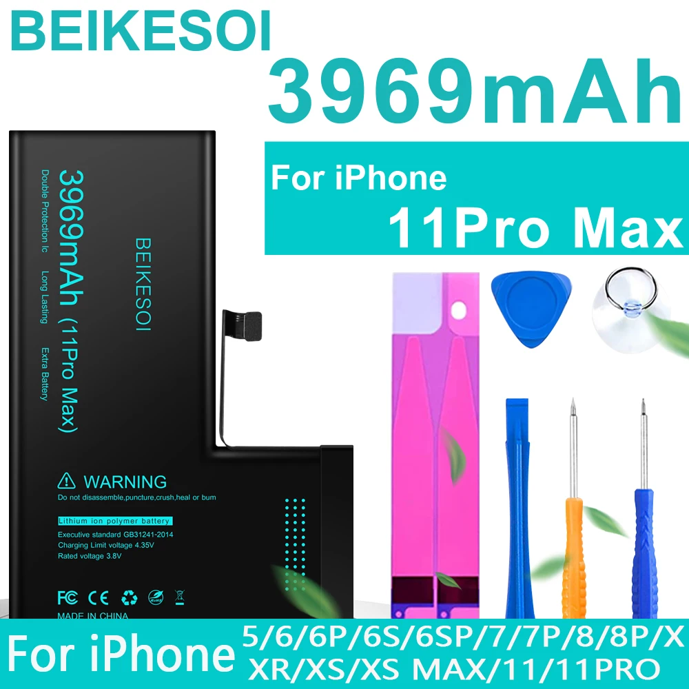 BEIKESOI Battery for iPhone SE 6S 7 8 Plus 12 11 X XR XS Pro Max Mini Mobile Phone Bateria for Apple SE2 6S Plus 5S 5C Free Tool