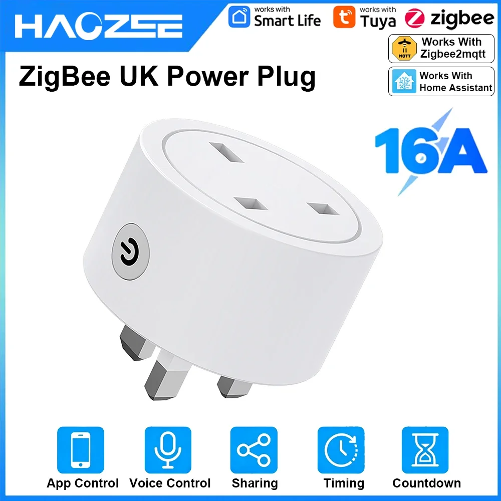 

Haozee Tuya Zigbee Plug UK Standard 16A Energy Monitoring Timer Remote Control Work With Alexa Google Assistant Voice Control