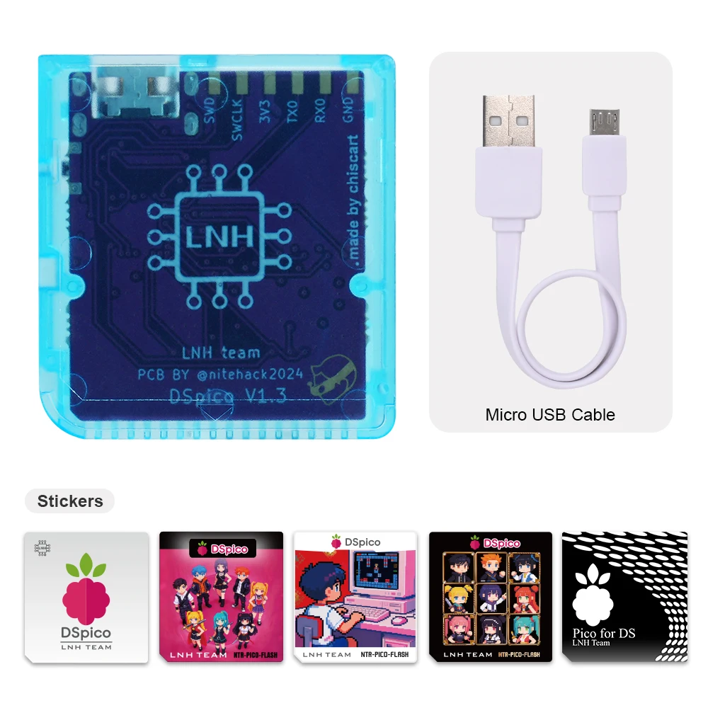 Chisfamily Micro USB Transparenter DSpico Spiele-Reader-Adapter 16 MBit Mit LED RP2040 für Nintendo DS, NDSL, DSi, 3DS Konsolen