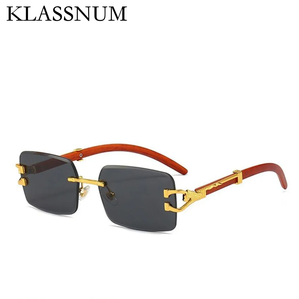 

Fashion Vintage Rimless Square Sunglasses Men Women Luxury Brand Frameless Wood Grain Sun Glasses Outdoor Travel UV400 Shades