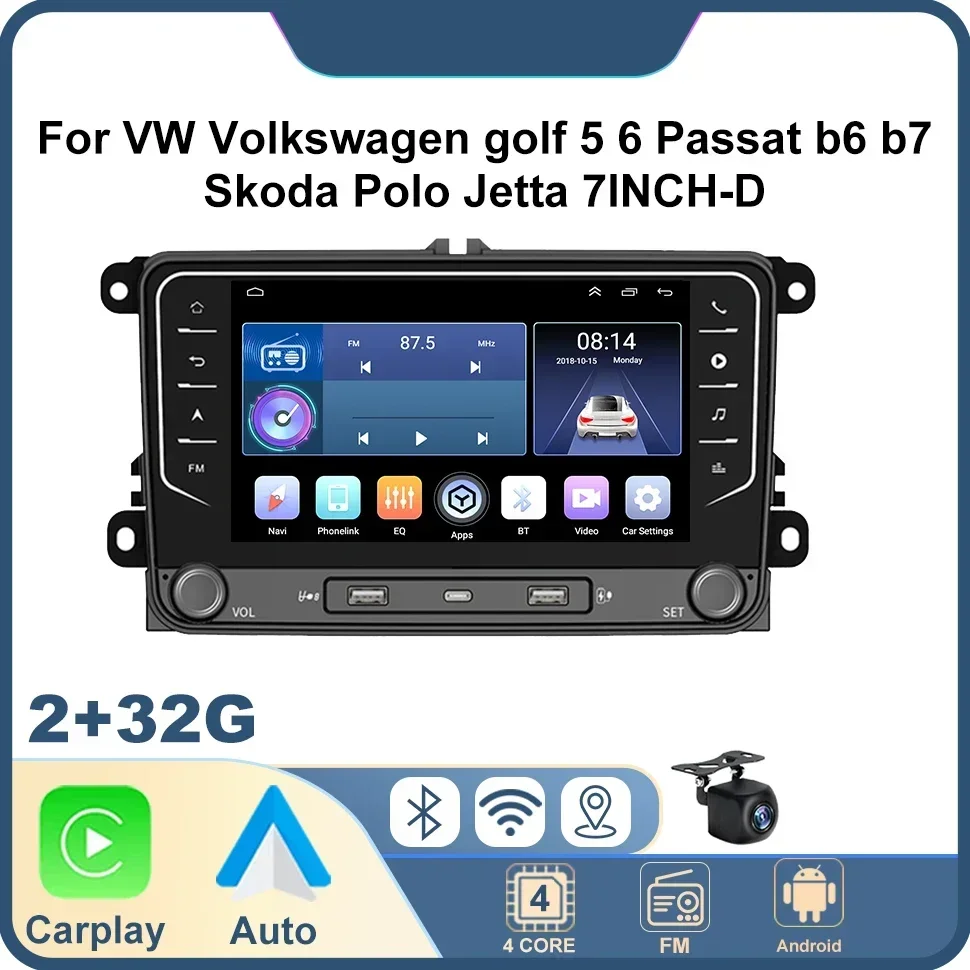 

2Din Android Autoradio for Volkswagen Golf 5 6 Passat B6 B7Skoda Polo Jetta Car Radio Multimedia Player BT GPS WiFi RDS Carplay