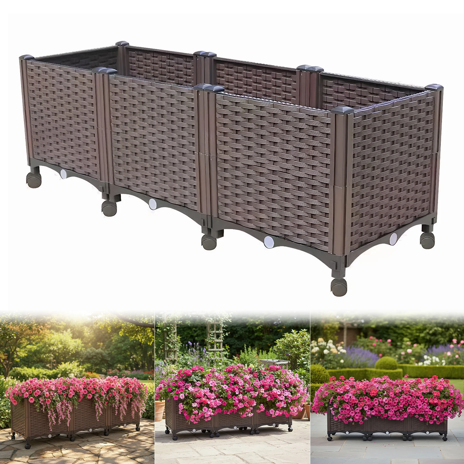 

Raised Beds with Drainage Plug Elevated Garden Box for Backyard Patio Balcony(G)