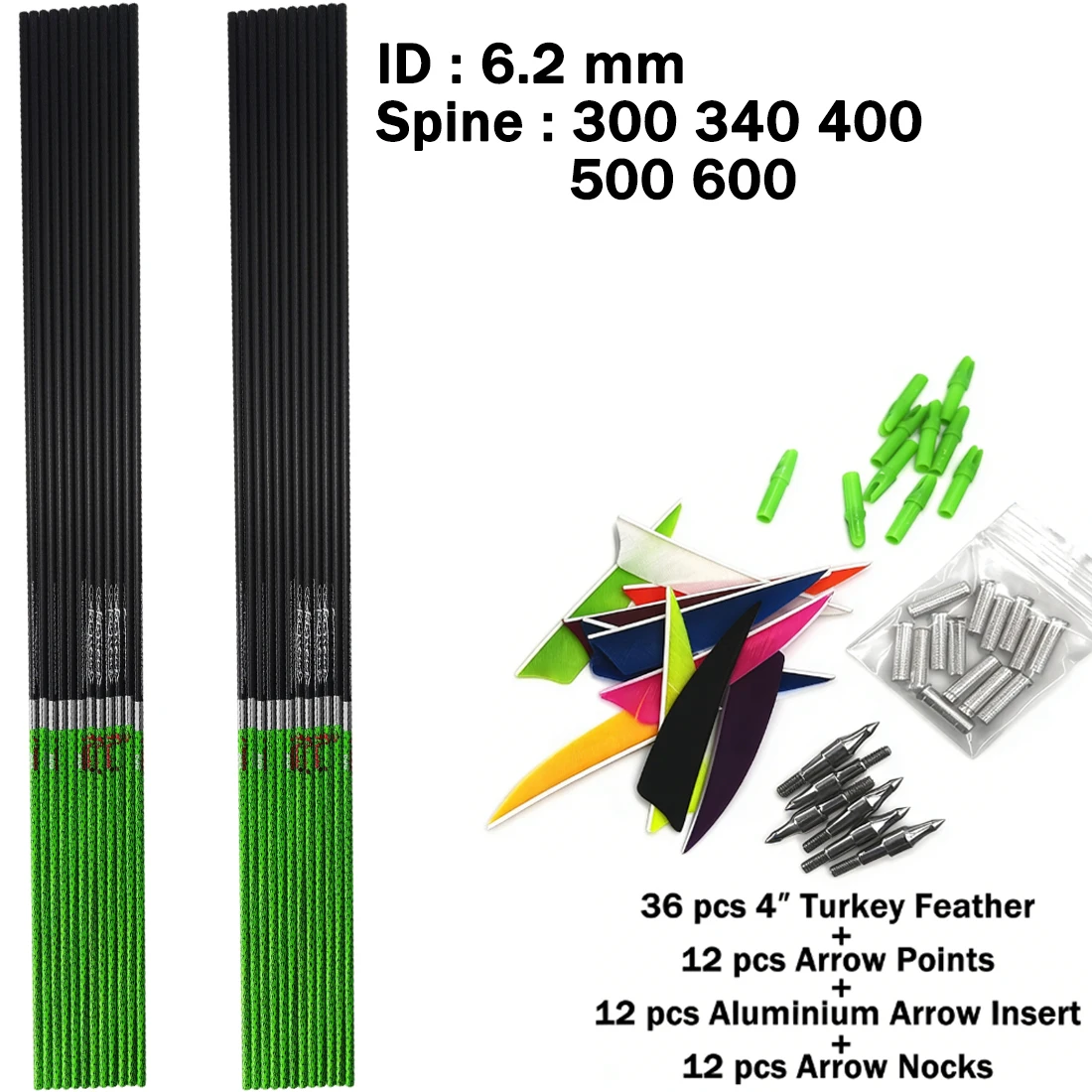 

12 шт. карбоновых древесинок для стрел Pinals, спайн 300-600, ID 6,2 мм, для самостоятельного изготовления стрел, для блочных и традиционных луков, для охоты и стрельбы, аксессуары