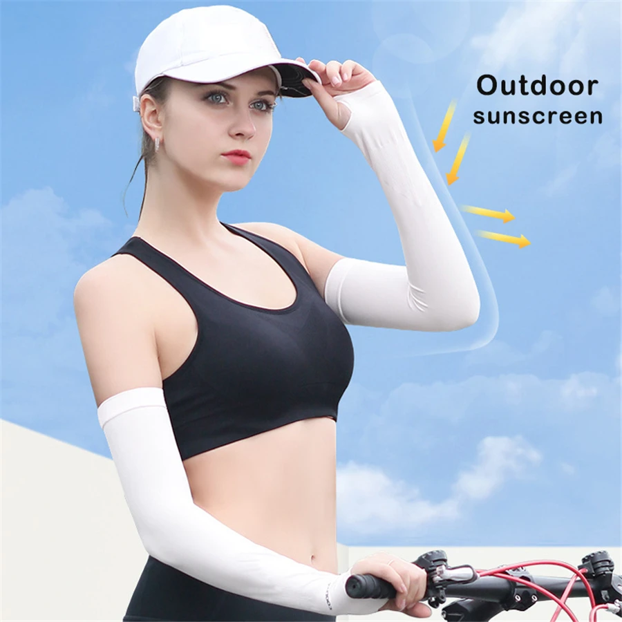1 Pair Summer Finger Sleeve Ice Cool Wearing High Elastic Elbow Spring Outdoor Riding Fingerless Fishing Custom Ice Silk Sleeve