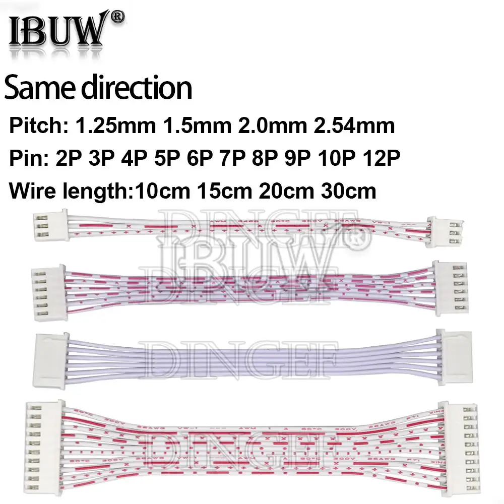 5PCS XH2.54 2.54mm 3P 4P 5P 6P 1.25MM 1.5MM 2.0MM  2p ~ 12p Same direction Female Terminal Cable JST Wire Connector Double Head