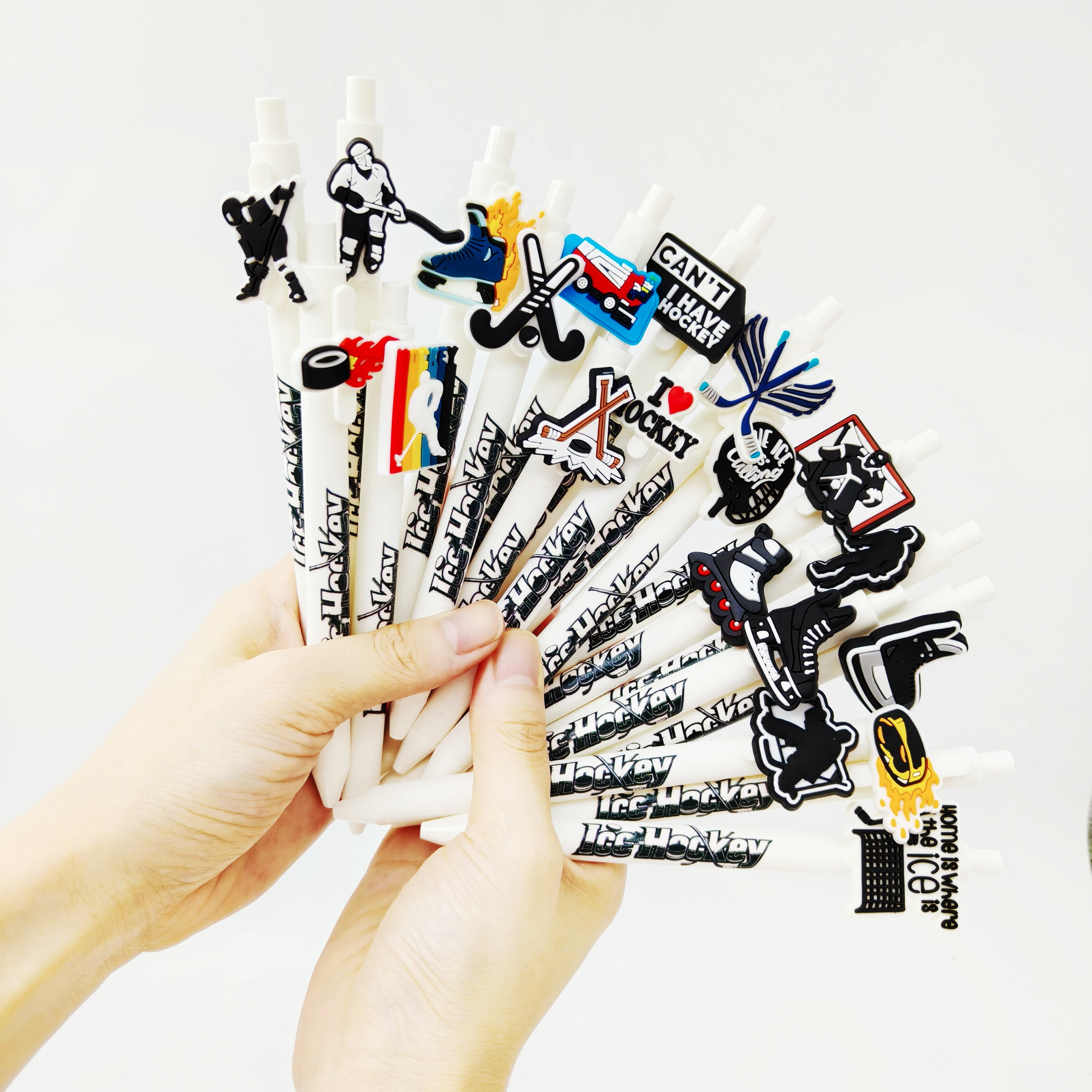 

7pcs/12pcs ice hockey modeling patch ballpoint pen white hockey series printed stationery office gift pen