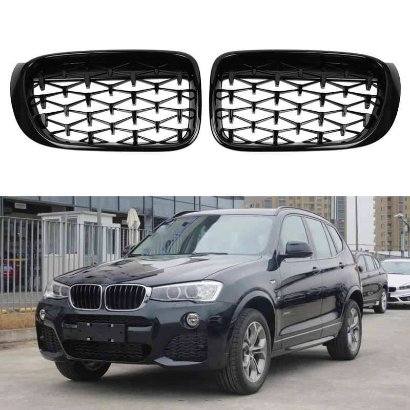 

For BMW X3 X4 F25 F26 Car Front Kidney Grill Grille Diamond Racing Grills Replacement 2014-2017 Auto Accessories Chrome