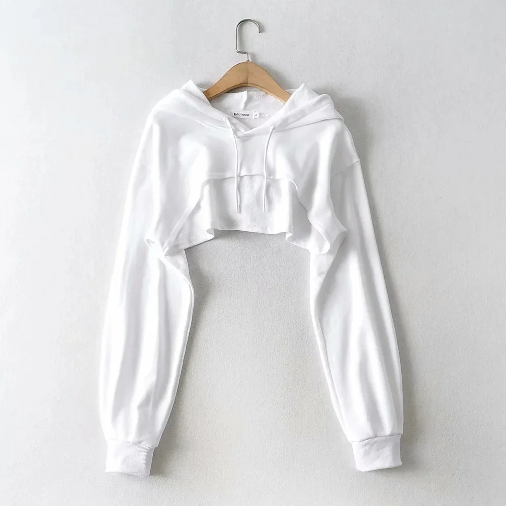 Short Hoodies Streetwear Women Solid Long Sleeve Casual Hoodied Tops Ladies Korean Fashion New Chic Loose Crop Sweatshirts 후드집업