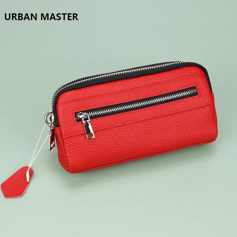 URBAN MASTER Ladies Clutch Wallet Double Zipper Large Capacity Phone Purses And Handbags Genuine Cow Leather Women Long Pocket