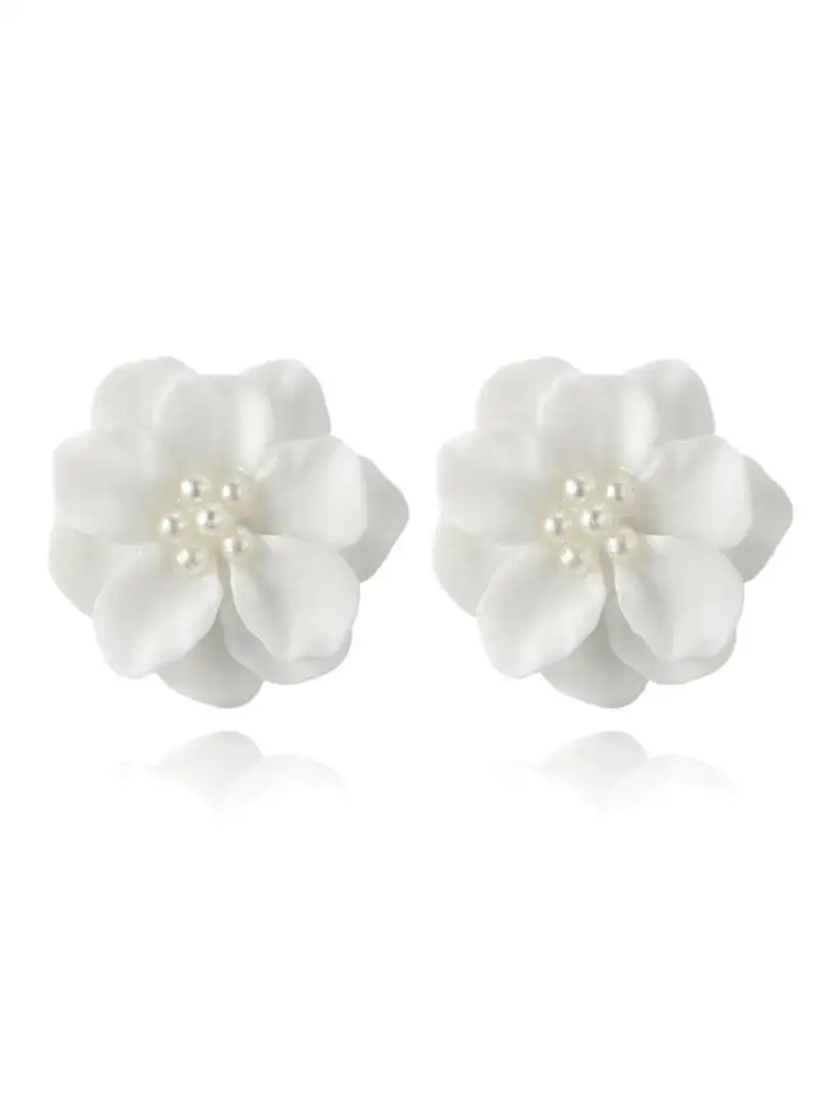  Camellia Flower Petals Earrings Simple White Earring Studs for Birthday Wedding