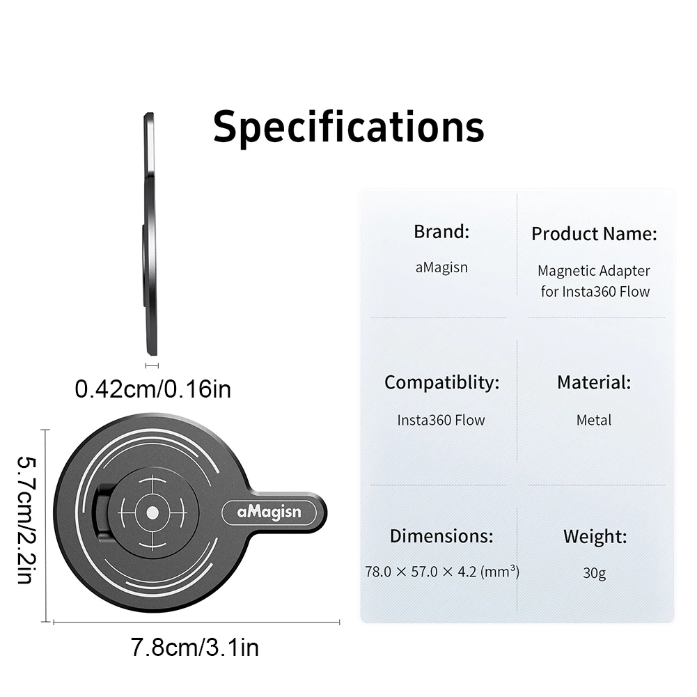 حامل حلقة مغناطيسية من سبائك الألومنيوم مثبت أفقي لوحة محول مغناطيسي عالمية لكاميرا Insta360 Flow/Flow Pro الرياضية