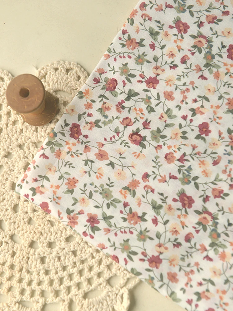 140x50cm Autumn DIY Apparel, Shirts, Dresses, Tablecloth Handmade Fabric with Flower Twig Leaves Patterned Cotton Sewing Cloth